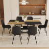 Table and chair set.71*35.4 inch Wooden And Black Spliced Dining Table With Storage Function In The Middle Of The Table Legs.Paired With 6 Black Artif