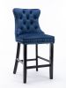 Contemporary Velvet Upholstered Barstools with Button Tufted Decoration and Wooden Legs, and Chrome Nailhead Trim, Leisure Style Bar Chairs,Bar stools