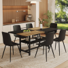 Table and chair set.71*35.4 inch Wooden And Black Spliced Dining Table With Storage Function In The Middle Of The Table Legs.Paired With 6 Black Artif