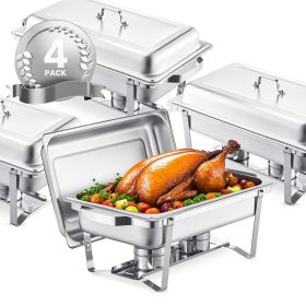 8 Qt 4 Pack Rectangle Chafing Dish Buffet Set Full Size Pan Stainless Steel