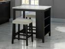 Black Dining Table Storage Side Shelves 2x Stools High Gloss Table Top White / Ivory 3pc Dining Set