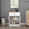 Pantry Organizer Cabinet 33" H, One Drawer, Two Interior Shelves, Two Doors, White/Light Oak