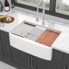 White Farmhouse Sink Workstation - 33 inch White Ceramic Single Bowl Farm Kitchen Sink