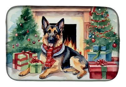 German Shepherd Cozy Christmas Dish Drying Mat Absorbent Dish Drying Mat Pad for Kitchen Counter Dish Drainer Mat for Countertop, 14 x 21", Multicolor