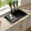 Drop In Quartz Stone Single Bowl White Kitchen Sink Top Mount Granite Composite Sink With Bottom Grid, Drainer